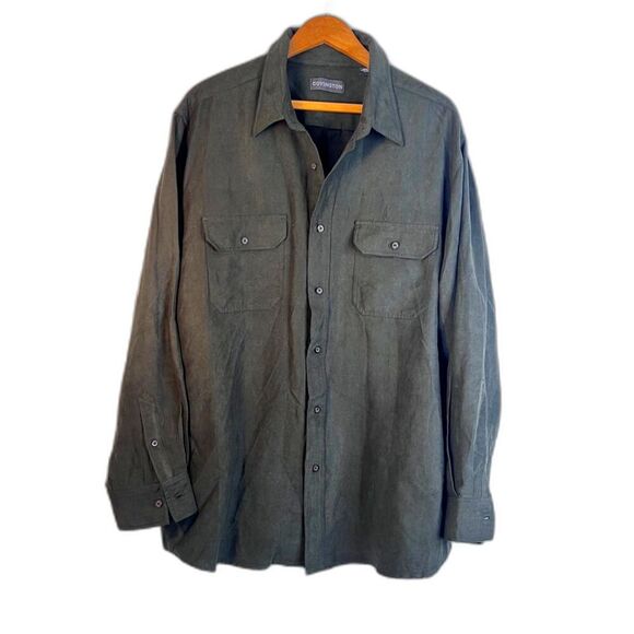 Covington Dark Green Microsuede Long Sleeve Dressy Button Front Shirt Size XL - Picture 2 of 10